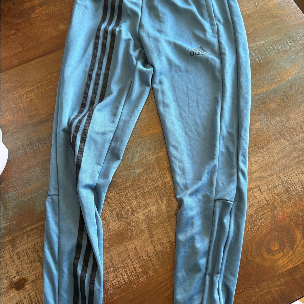 adidas Men's Sky Blue Track Joggers with Black Stripes